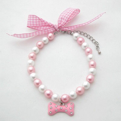   and white pearls pet necklace collar with bone necklace,dog jewelry