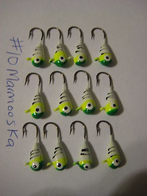   10 Green Glow Tiger Mooska Moon Jigs Panfish Jig Ice Fishing Tackle