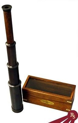 15 TELESCOPE w/ WOOD BOX   Antique   CAPTAINS SCOPE