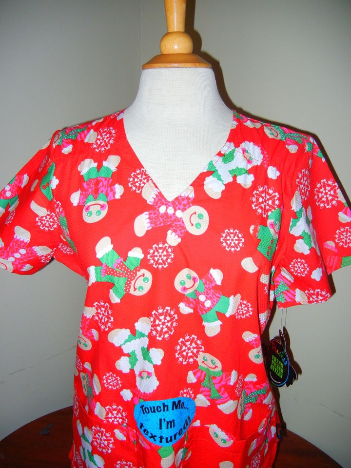 4179 Peaches medical nursing short sleeve scrub Christmas red print 