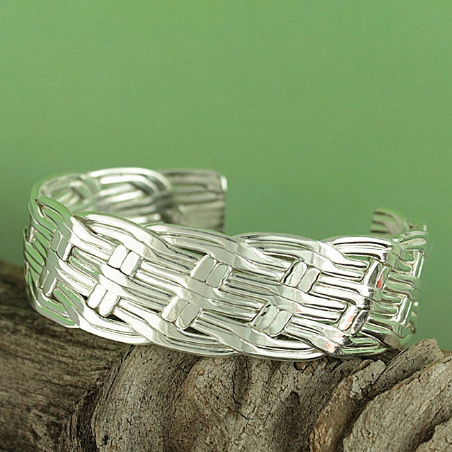 Handcrafted Alpaca Silver Basket Weave Cuff Brace   Basket Weave 