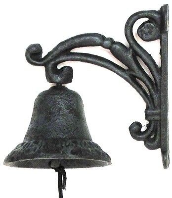   IRON  Flower Vine DINNER BELL Black & Green Finish Patio DECOR New