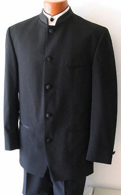 Mens Black Mandarin Nehru Collar Tuxedo Jacket 48XL