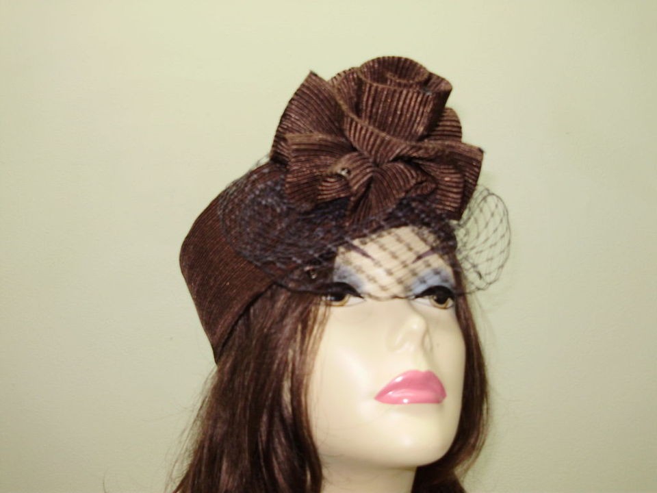 BROWN Dress PILLBOX HAT Church Pill Box Funeral Hats