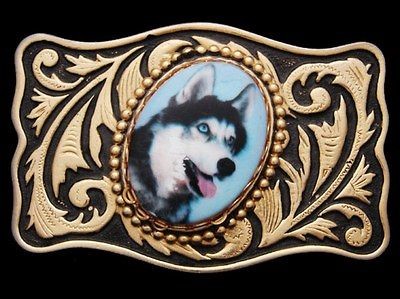   VINTAGE 1970s ***SIBERIAN HUSKY*** DOG PICTURE BUCKLE   