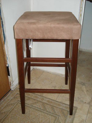 Brand new set 3 Pier 1 solid wood & Italian fabric barstools brown tan 