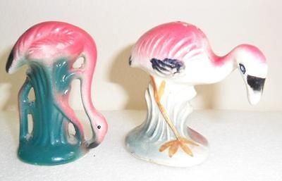 VINTAGE CERAMIC PINK FLAMINGOS SALT AND PEPPER SHAKERS JAPAN