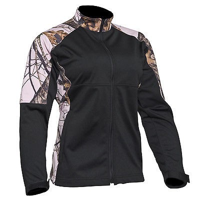 NEW Ladies Black with Pink Mossy Oak Snow Camo Windproof Fleece Jacket