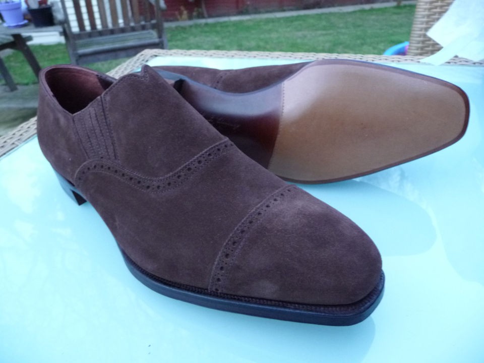 C154 George Cleverley   UK 8.5 E   SEMI BESPOKE   Suede Loafers 2012 