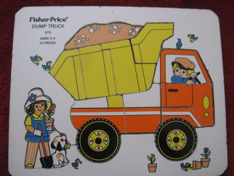 VINTAGE FISHER PRICE WOOD PUZZLE 12 pieces DUMP TRUCK # 573 USED