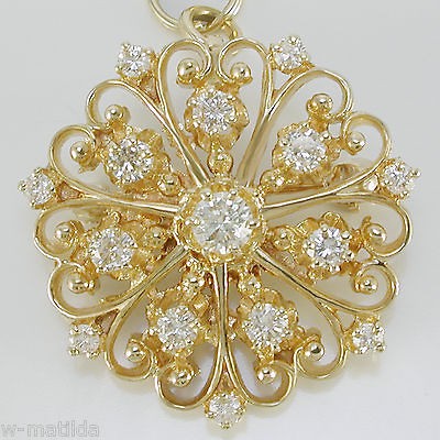   ct Diamond Brooch Pin Pendant SOLID yellow gold rococo real womens