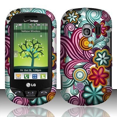 For Verizon LG Extravert VN271 Purple Blue Flower Skin Snap on Hard 