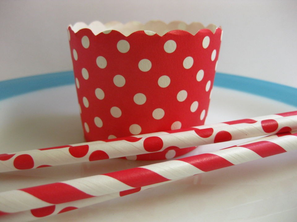 Cupcake Wrapper Candy Cups Star Stripe Polka Dot 12 Styles Red Black 