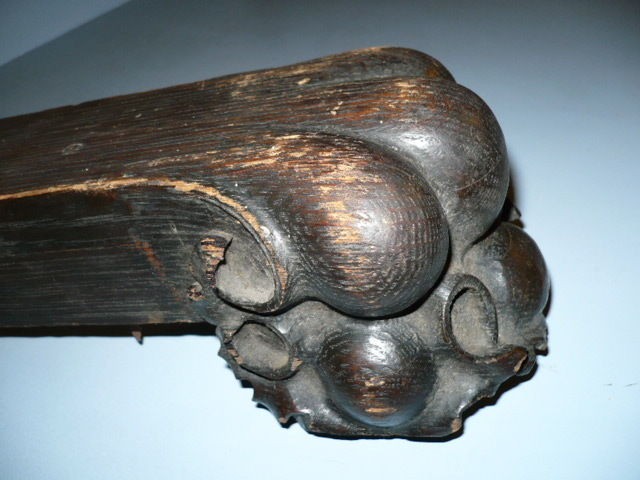 ANTIQUE CARVED OAK PAW FOOT STAIR CASE END RAIL PART GREAT FOR DECOR 