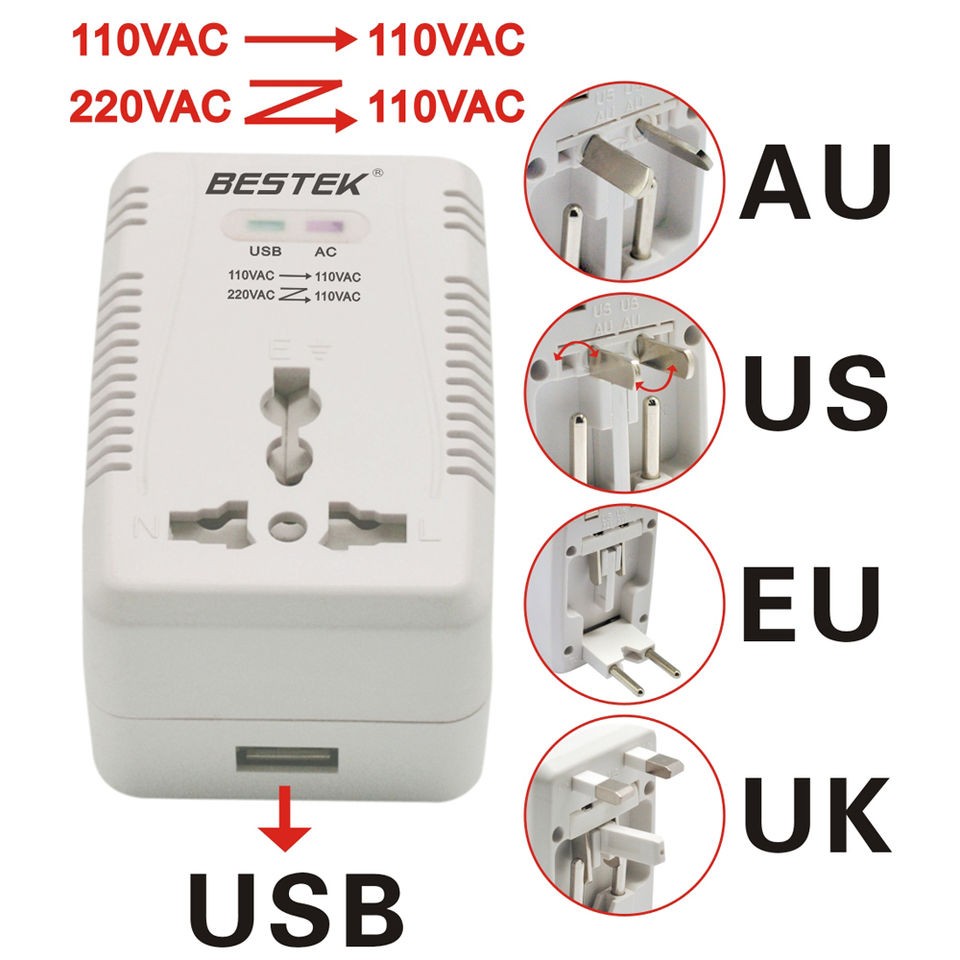 BESTEK AC Travel Power Charger Converter 220V 240V to 110V 120V UK US 