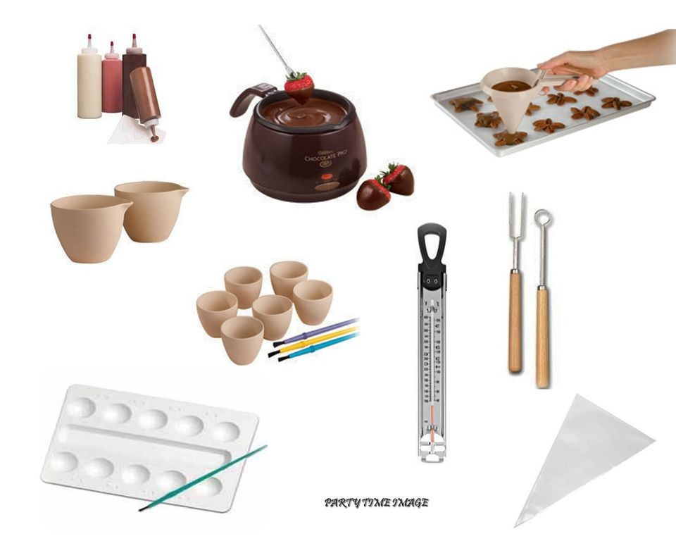 WILTON MELTING CHOCOLATECUPS,TRAY,POT,FUNNEL,FORKS,ETC