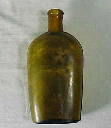 19TH C LIGHT AMBER YELLOW STRAP SIDE FLASK 13