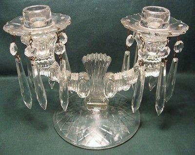 VINTAGE ELEGANT GLASS CRYSTAL CANDELABRUM PRISMS 1 of 2