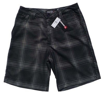 NEW + TAGS QUIKSILVER MENS 32 CHARCOAL GREY CHECK WALK SHORTS 