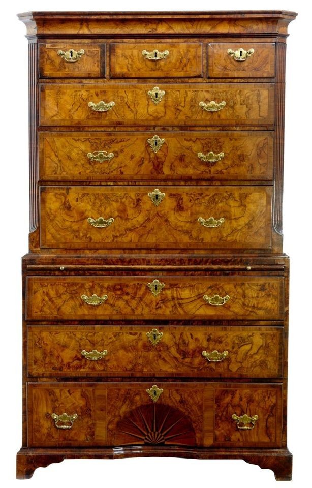 18TH CENTURY ANTIQUE SUNBURST WALNUT CHEST ON CHEST