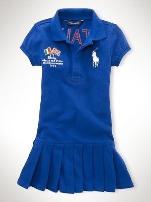 NWT RALPH LAUREN Girls Italy Pleated Big Pony Cotton Mesh Polo Dress 