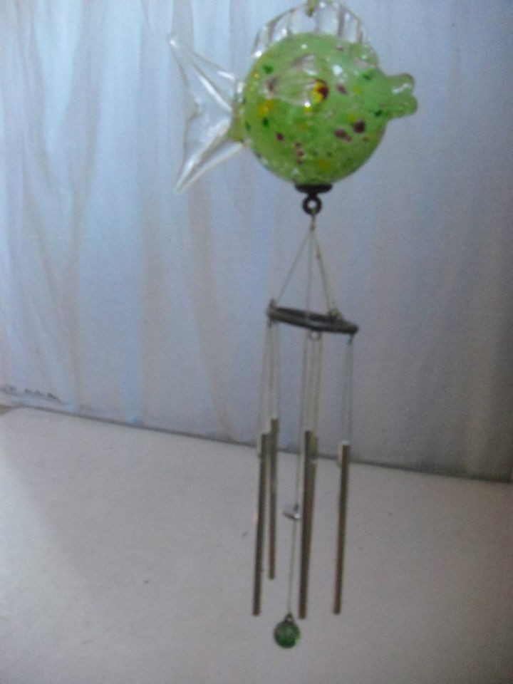 Vintage Hand Blown Glass Wind Chime Hawaiian Puff Fish Millefiori 