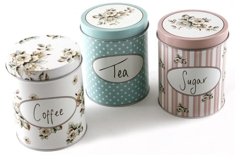 Set of 3 KATIE ALICE Cottage Flower SHABBY CHIC Storage Tins TEA 