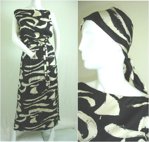   Vintage 60s EXTREMELY RARE Mademoiselle RICCI Nina Silk DRESS w/ SCARF