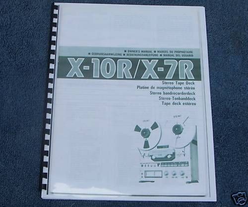 Teac X 7R & X 10R Reel to Reel Owners Manual R2R