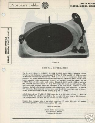 Zenith Record Changers Sams PhotoFact Tech Docs