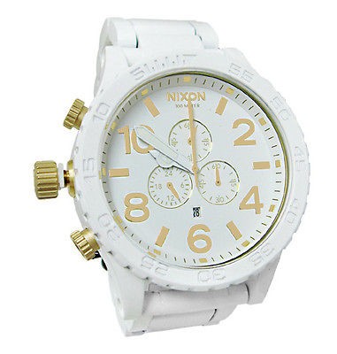   51 30 chrono white/gold dial stainless steel band men watch NEW