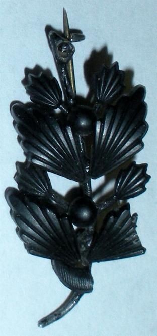   VICTORIAN IRON BLACKENED METAL MOURNING LEAF PIN REPURPOSE RESTORATION