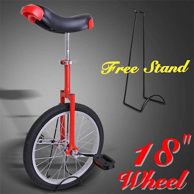   Tire Unicycle W/ Stand Mountain Wheel Red Uni Cycle Cycling Chrome