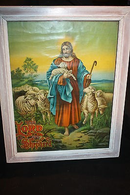 Vintage Religious Picture Of Jesus And Lambs The Lord Is My Shepherd