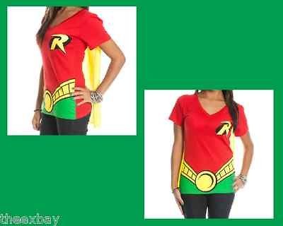 Batmans ROBIN T Shirt With CAPE Costume DC Comics GLITTER EMBLEM 