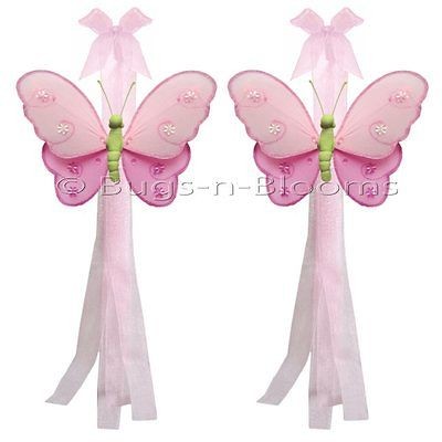 BUTTERFLY curtain HAILEY nursery DK PINK GREEN TIE BACK tiebacks 2 