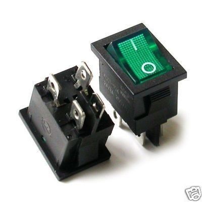 10pcs,Snap in OFF ON ROCKER SWITCH GREEN LIGHT 125V 10A 250V 8A 4pin 