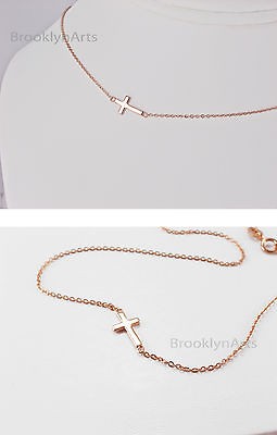 Rose Gold Sideways Cross Necklace   Petite   Kelly Ripa