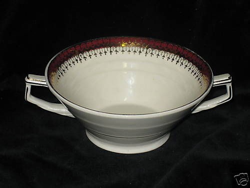 GRINDLEY CREAM PETAL   REGINA MAROON   CREAM SOUP BOWL