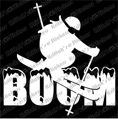 SKIER BOOM Vinyl Decal 6x6 car wall sticker ski powder K2 Bern Dakine 