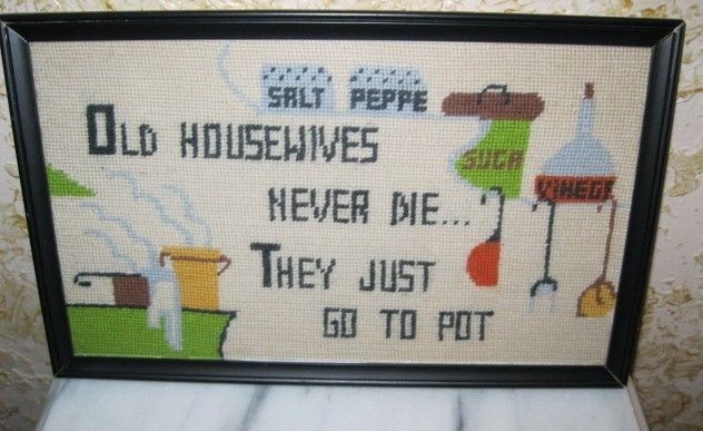 Antique Needlepoint handmade embroidery Old Housewives kitchen Sampler 
