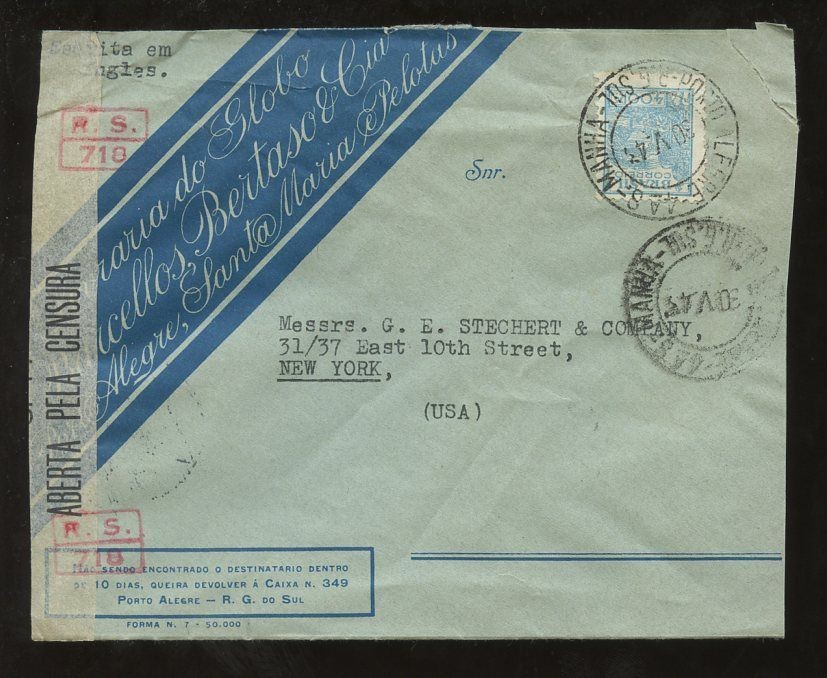 RECORDING WRITING 1943 BRAZIL CENSORED ILLUST.ADVERTI​SING ENVELOPE 