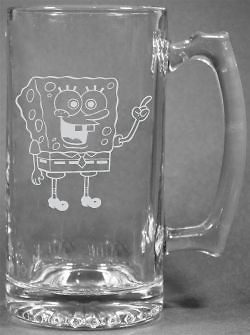 Personalized Spongebob Etched / Engraved Glass Beer Mug 25oz