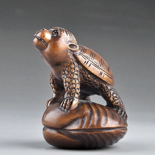 Japanese Carving Sculpture Boxwood Wood Netsuke Sign Kappa on 