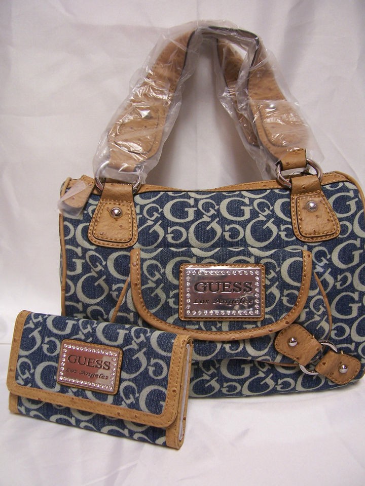   Denim Cognac Signature TALUCA Box Satchel Handbag & Slim Wallet NWT