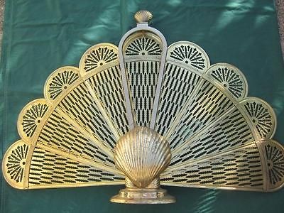 VINTAGE BRASS FOLDING SEA SHELL FIREPLACE MANTEL SCREEN