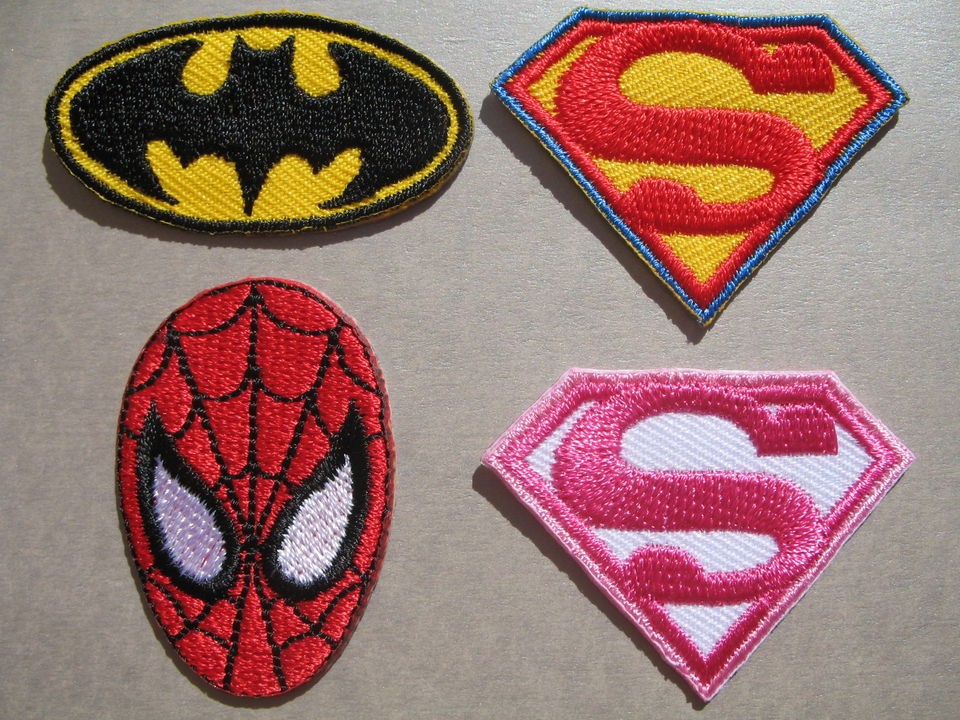 Mini Super Hero Iron On Patch   Batman Spiderman Superman Supergirl 