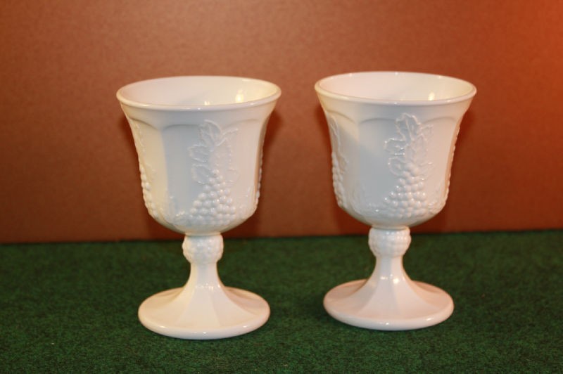 Colony Glass Harvest Pattern Milk Pressed Glass White Water Goblets