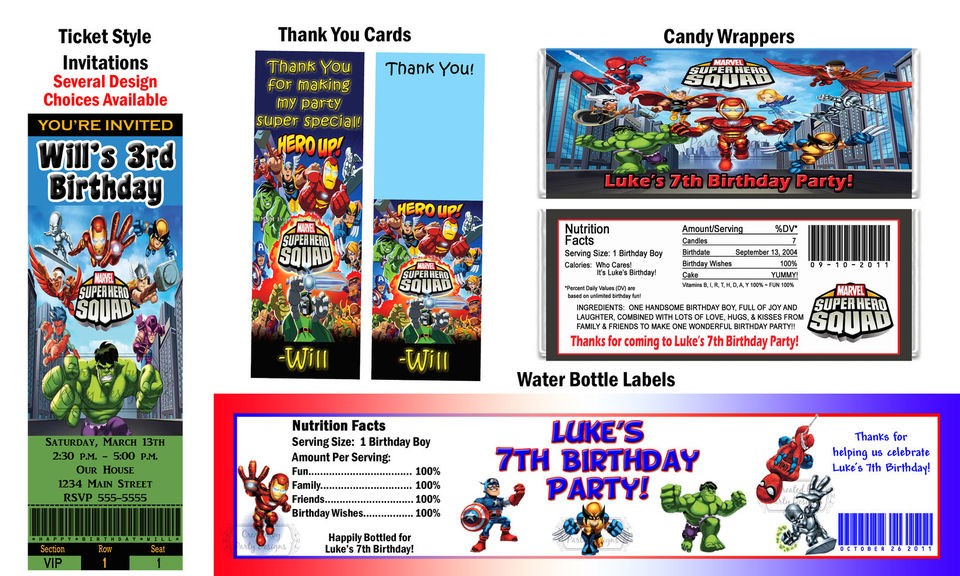 Marvel Super Hero Squad ~ Birthday Party Ticket Invitations, Supplies 