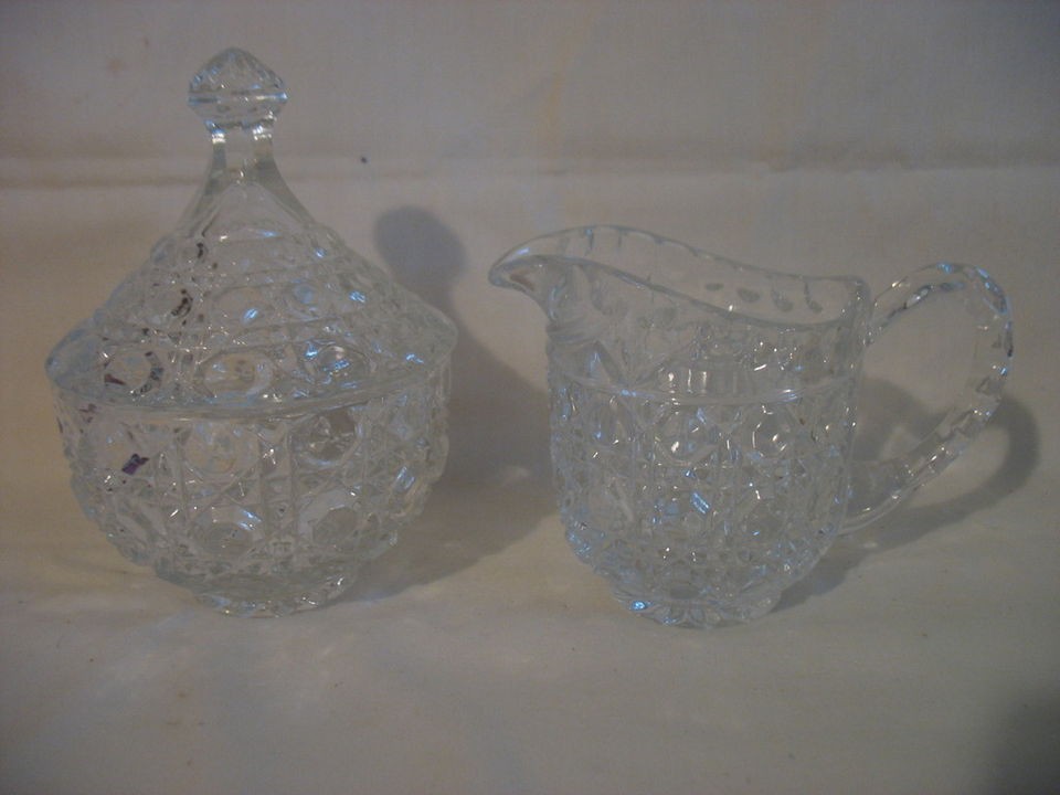 Crystal Bubbles Buttons Creamer Sugar Bowl with Lid Unknown Maker